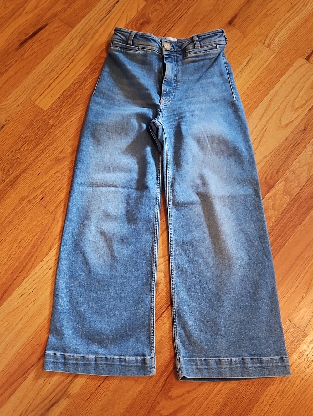 Maeve Wide Leg High-Rise Jeans in Light Blue Denim